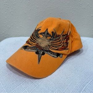 Harley-Davidson Vibrant Orange Hat with Winged Logo Rhinestones Adjustable Cap